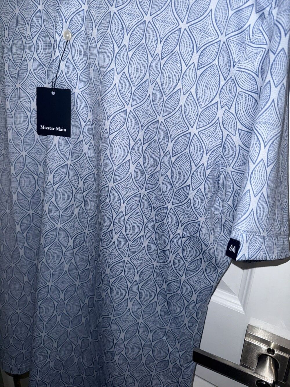 NEW Mizzen+Main Halyard Polo SS Shirt Mens XL Sky Woodblock Trim Fit MSRP $98 - Picture 5 of 5